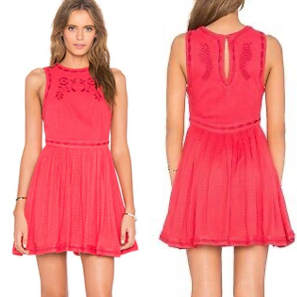 Free People Paradise Coral Delightful Birds of Feather Dress